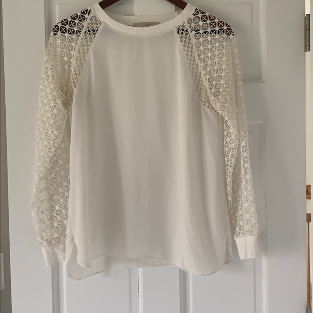 LOFT White lace sleeve flowy blouse